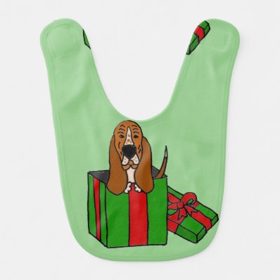 Funny Basset Hound Dog in Christmas Package Baby Bib