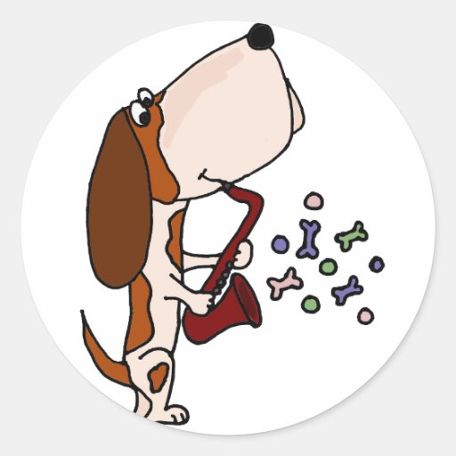 Funny Basset Hound Dog Playing Saxophone Classic Round Sticker Zazzle