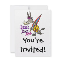 funny beach bum donkey ass silly cartoon personalized invitation