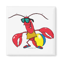 funny beach going  lobster cartoon magnet