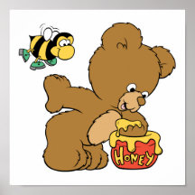 Funny Bear Sneaking Honey Poster