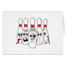Funny Beat Up Bowling Pins Greeting Cards