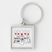 Funny Beat Up Bowling Pins Key Chain