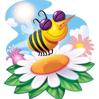 FUnny Bee Cartoon on Daisy print