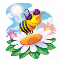 FUnny Bee Cartoon on Daisy posters by doonidesigns FUnny Bee Cartoon on Daisy posters