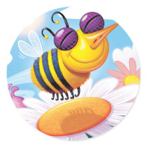 FUnny Bee Cartoon on Daisy stickers by doonidesigns FUnny Bee Cartoon on Daisy stickers