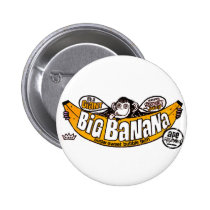 big banana gum, bubble gum, funny, advertising, big, banana, vintage, retro, cool, candy, sugar, sweet, big banana, bubblegum, gum, Botão/pin com design gráfico personalizado