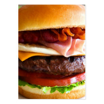 funny, big, burger, food, humor, bacon, hamburger, fast food, tomato, business card, meat, bread, salad, ham, fun, cool, business, card, Cartão de visita com design gráfico personalizado