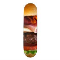 funny, big, burger, pop art, food, humor, bacon, hamburger, fast food, skateboard, meat, bread, salad, ham, fun, cool, skateboard desk, Skateboard with custom graphic design