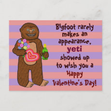 Funny Bigfoot Valentine's Day Pun Post Card