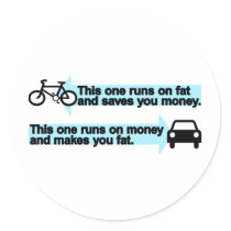 Funny Bike versus Car Round Sticker