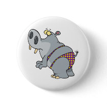funny bikini hippo cartoon character pinback buttons