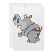 funny bikini hippo cartoon character invitation
