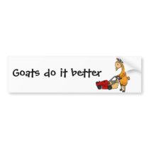 Funny Billy Goat Pushing Lawn Mower Cartoon Bumper Stickers
