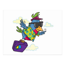 funny bird flying south vacation postcards