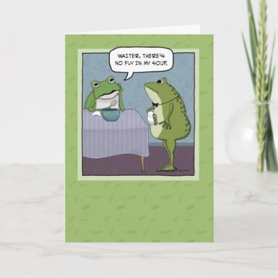 cute and funny birthday card featuring a frog who is sa