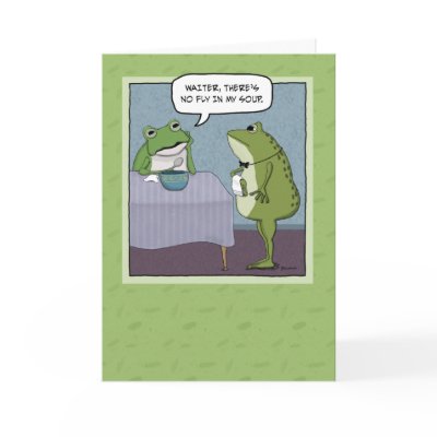 cute and funny birthday card featuring a frog who is sa