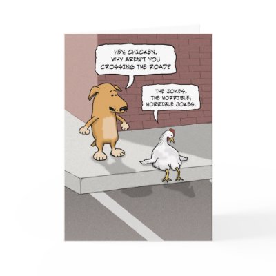 This cute and funny birthday card features a dog and a sad chicken who 