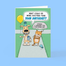 Funny birthday card: Happy Dog and Grumpy Cat cards