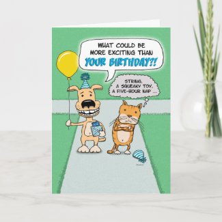 Funny birthday card: Happy Dog and Grumpy Cat