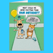 Funny birthday card: Happy Dog and Grumpy Cat cards