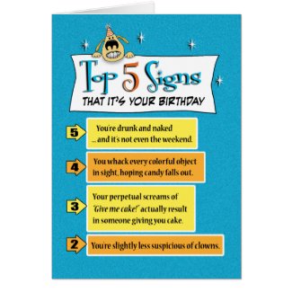 Funny birthday card: Top Five Signs card