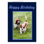 Funny Birthday Card w/Cute Basset Hounds & Cake