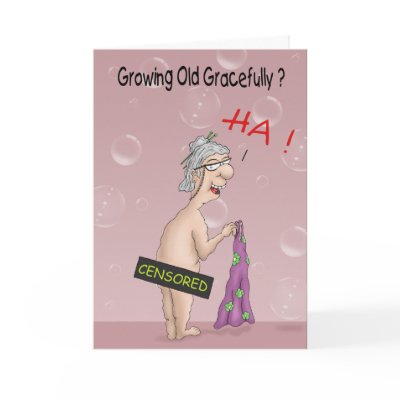 A funny old lady cartoon character set to a birthday card about her 