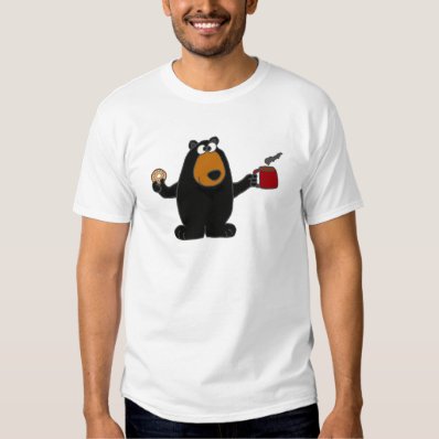 Funny Black Bear Eating Donut and Drinking Coffee Tshirts
