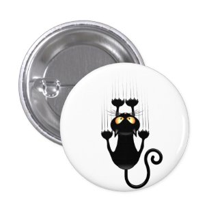 Funny Black Cat Cartoon Scratching Wall Pinback Button