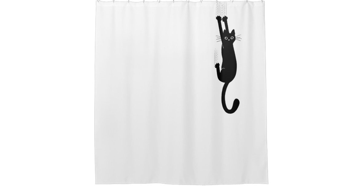 Funny Black Cat Hanging On Shower Curtain Zazzle