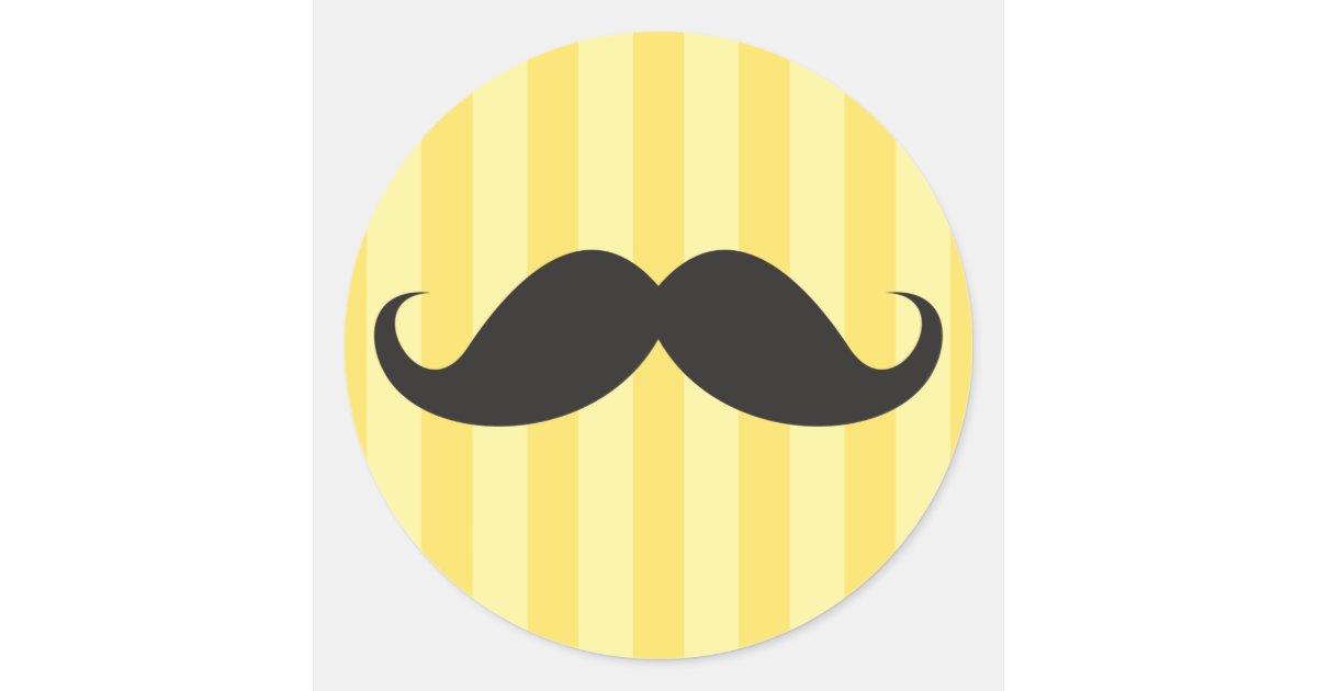 Funny black handlebar mustache moustache yellow classic round sticker