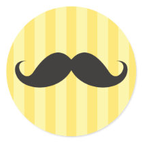 Funny Picture Yellow Sticker on Funny Black Handlebar Mustache Moustache Yellow Round Sticker