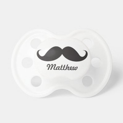 Funny black handlebar mustache stache personalized BooginHead pacifier