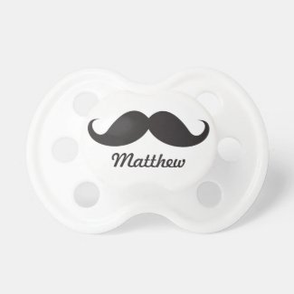 Funny black handlebar mustache stache personalized pacifiers