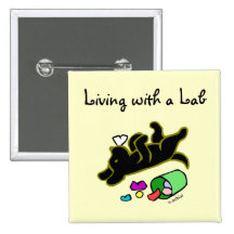 Funny Black Labrador Cartoon Illustration Button