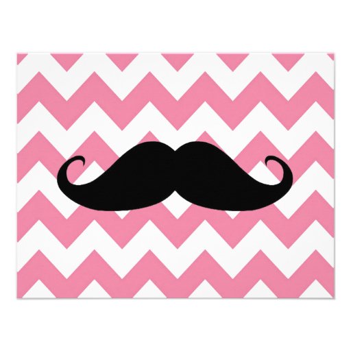 Funny Black Mustache And Pink Chevron Pattern Custom Announcements