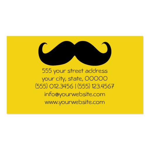 Funny Black Mustache and Plain Yellow Business Card (back side)