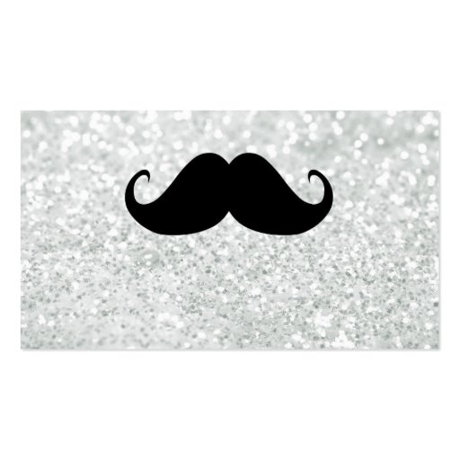 Funny Black Mustache And White Sparkle Bling Business Card (front side)