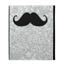 Funny Black Mustache And White Sparkle Bling iPad Cases
