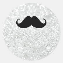 Funny Black Mustache And White Sparkle Bling Round Sticker