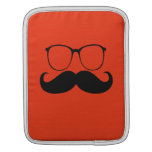 Funny Black Mustache Glasses on Orange Red iPad Sleeve