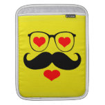 Funny Black Mustache Glasses on Yellow Background Sleeves For iPads
