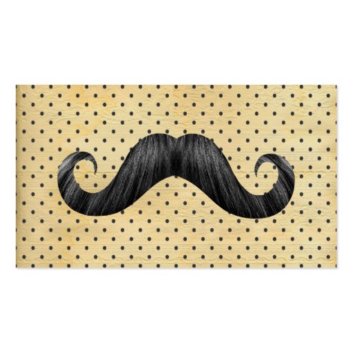 Funny Black Mustache On Vintage Yellow Polka Dots Business Card Templates (front side)