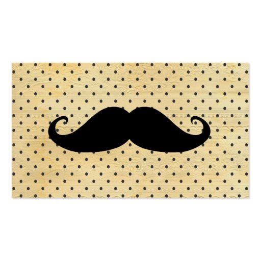 Funny Black Mustache On Vintage Yellow Polka Dots Business Card Template (front side)