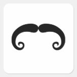 Funny Black Mustache or Moustache Style Square Sticker