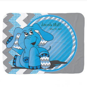 Funny Blue Chevron Elephant Baby Blanket