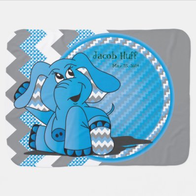 Funny Blue Chevron Elephant Baby Blanket