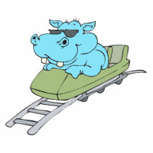 funny blue hippo riding a roller coaster cut out