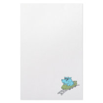 funny blue hippo riding a roller coaster stationery